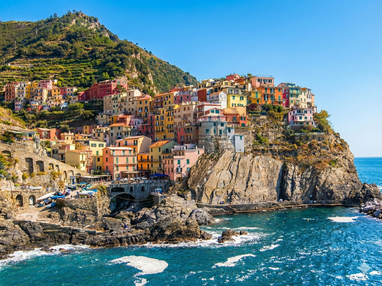 Cinque Terre colorful villages on Liguria coast featuring terraced vineyards and Mediterranean sea
