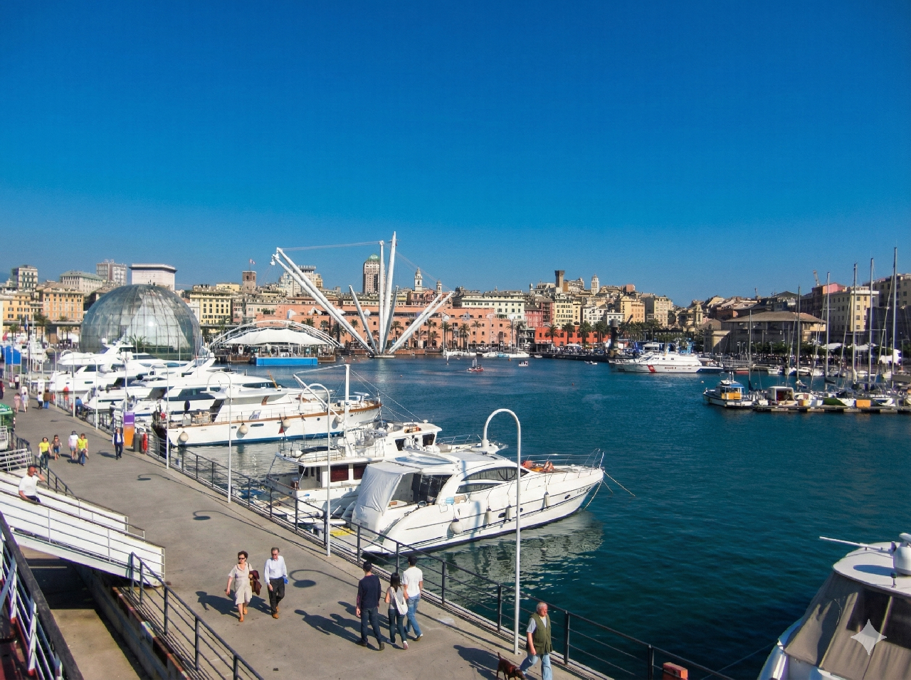 Genoa historic old town waterfront and harbor in Liguria Italy